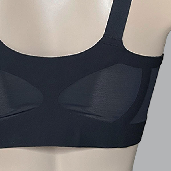 Back close-up of the Amoena Jackie front fastening padded wireless bra showing the mesh panels in the back band.